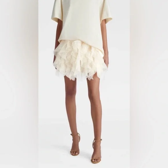 NWT KBB by Kahlana Elegant Cream Ruffled Mini Skirt polka Dots - Picture 1 of 5